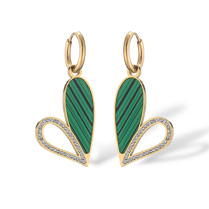 1 paire de boucles d'oreilles pendantes en acier inoxydable plaqué or 18 carats, Style Simple, en forme de cœur