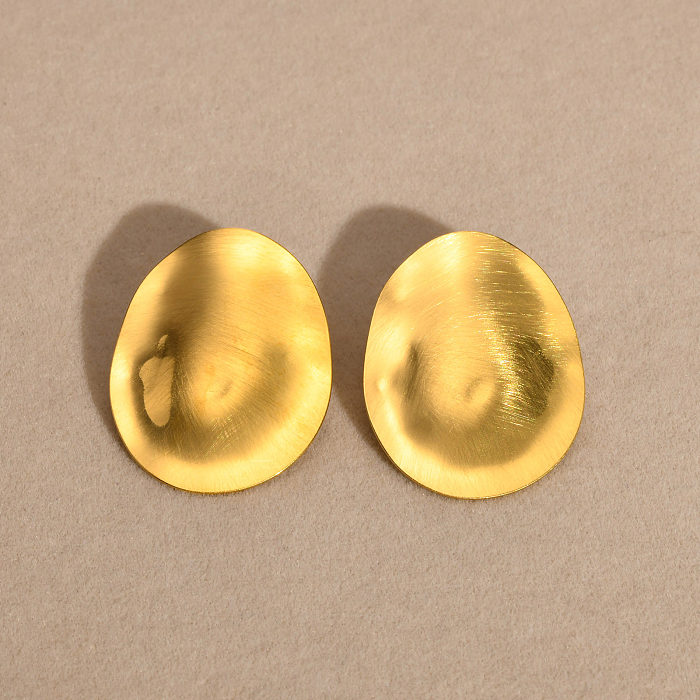 1 par de brincos ovais de aço inoxidável estilo INS banhados a ouro 18K