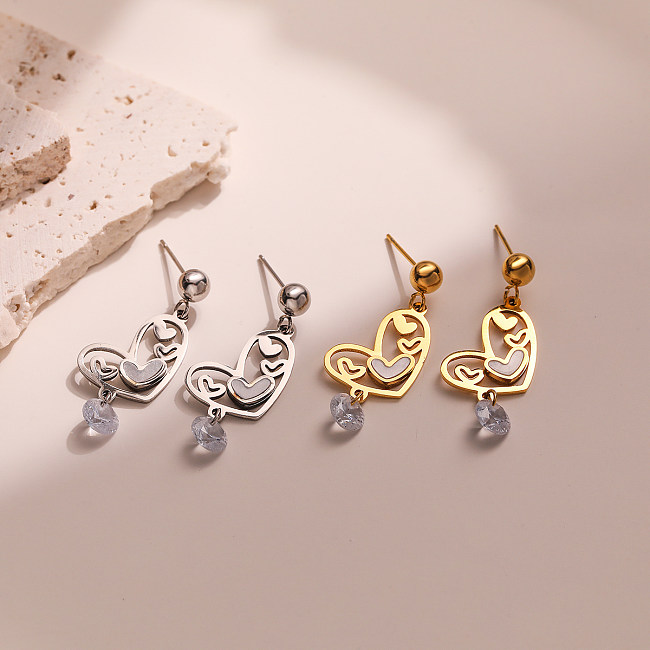 Boucles d'oreilles pendantes plaquées or 1 carats, 18 paire, Style Simple, en forme de cœur, incrustation ajourée, coque en acier inoxydable