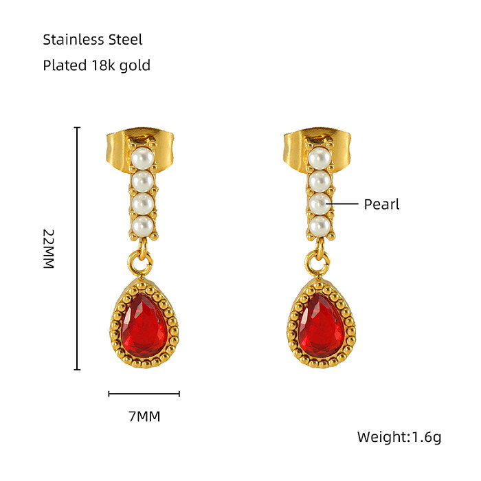 1 paire de boucles d'oreilles pendantes élégantes de style classique vintage en forme d'étoile en forme de cœur avec incrustation rectangulaire en acier inoxydable et zircon plaqué or 18 carats