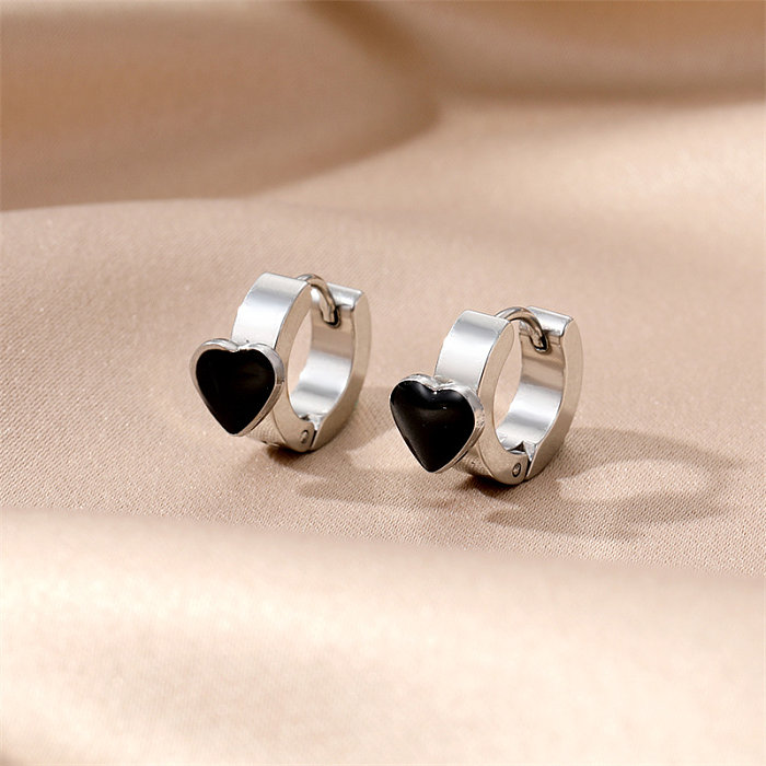 1 paire de boucles d'oreilles pendantes en acier inoxydable plaqué émail, Style Simple, rond, carré, en forme de cœur