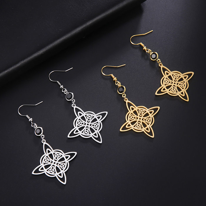 1 Pair Vintage Style Witch Knot Color Block Plating Hollow Out Stainless Steel  Drop Earrings