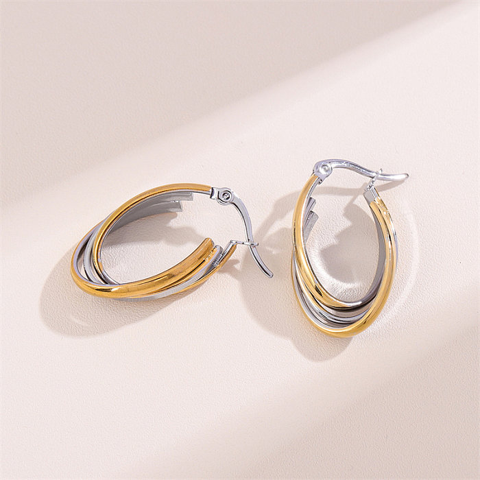 1 paire de clous d'oreilles plaqués or 18 carats, Style rétro Simple, ovale, en acier inoxydable