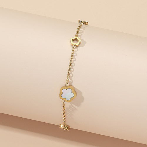 Elegant Artistic Flower Titanium Steel Plating Inlay Shell 18K Gold Plated Bracelets