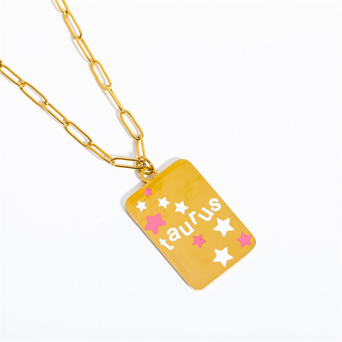 Retro Letter Constellation Stainless Steel  18K Gold Plated Pendant Necklace In Bulk