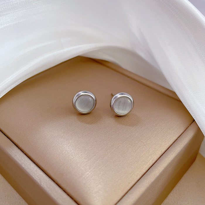 1 paire de clous d'oreilles opale en acier inoxydable, avec incrustation de placage rond classique