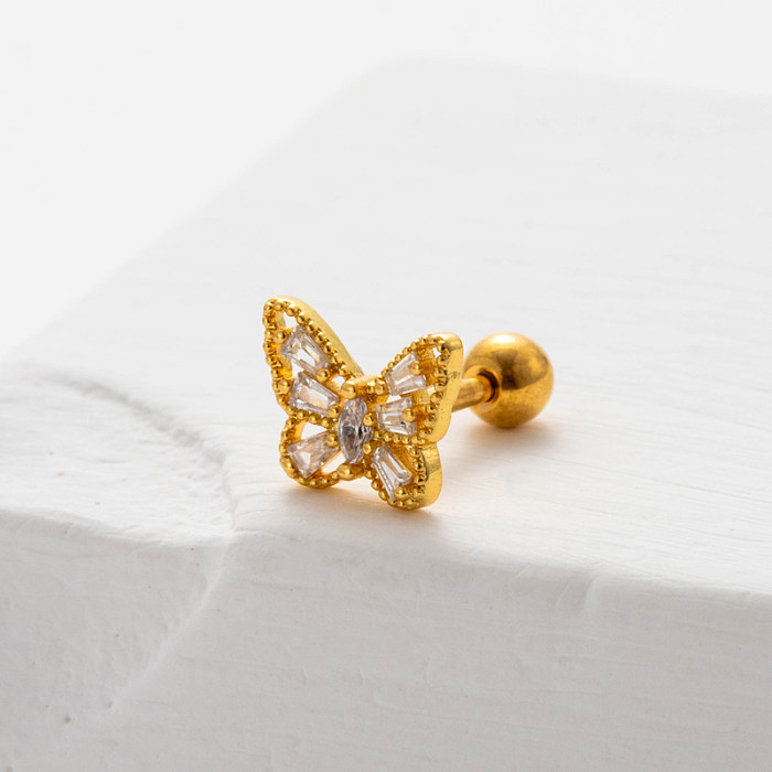 Pendientes de cartílago chapados en oro de 1K con incrustaciones de mariposa en forma de corazón y letras dulces, 18 pieza