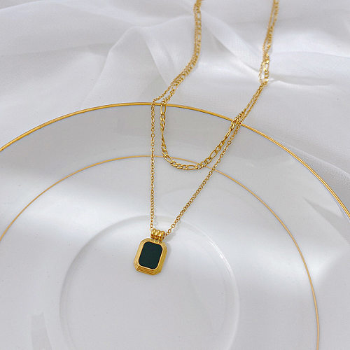 Vintage Style Square Stainless Steel Plating 18K Gold Plated Layered Necklaces
