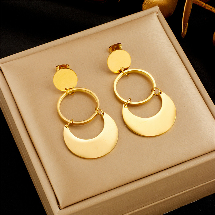 1 par de pendientes colgantes chapados en oro de 18 quilates de acero inoxidable con revestimiento redondo elegante