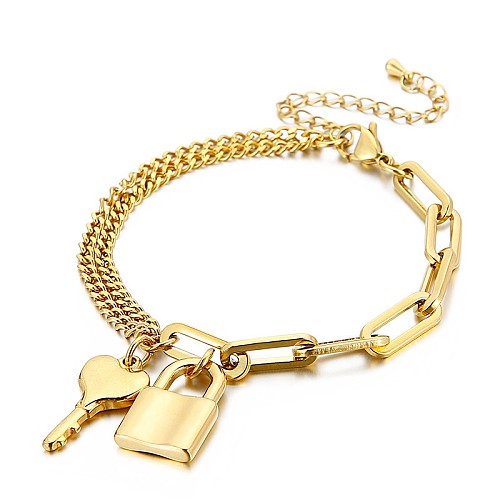 Simple Creative Stainless Steel Thick Chain Key Lock Irregular Bracelet Wholesale jewelry