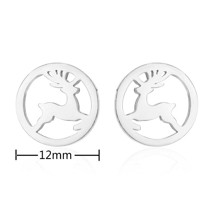 Simple Style Christmas Tree Heart Shape Elk Stainless Steel  Plating Hollow Out Ear Studs 1 Pair
