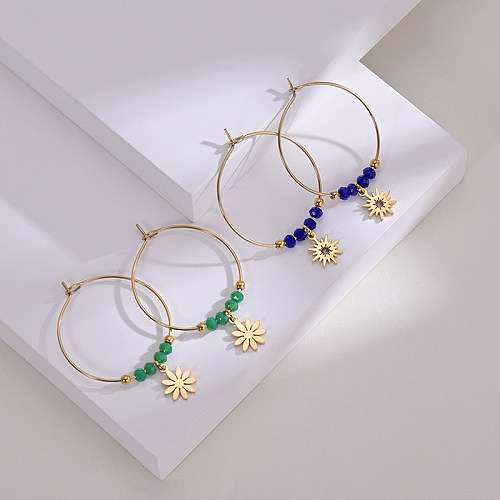 Fashion New Big Circle  Women's Retro Small Flower Stainless Steel  Earring