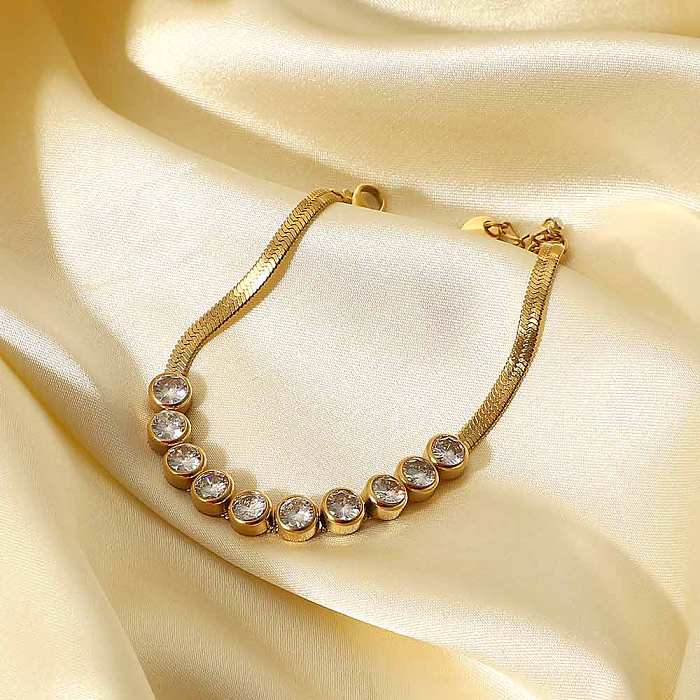 Wholesale Vintage Style Simple Style Solid Color Stainless Steel Plating Chain Inlay 18K Gold Plated Zircon Bracelets
