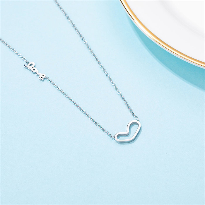 Casual Simple Style Letter Heart Shape Stainless Steel  Stainless Steel Polishing Plating Silver Plated Pendant Necklace