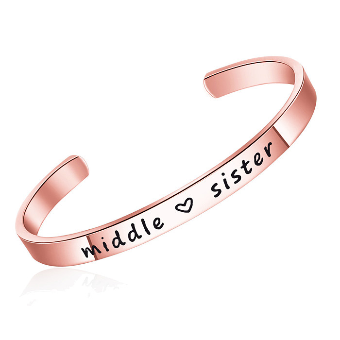 Bracelet plaqué or rose en acier inoxydable avec lettre de style simple, vente en gros