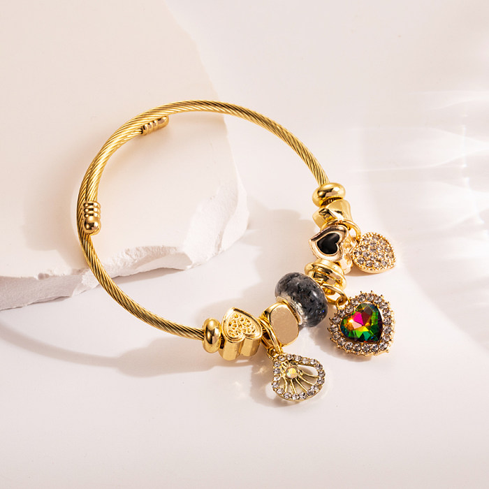 Elegante estilo moderno formato de coração liga de abelha titânio chapeamento de aço strass pulseira banhada a ouro