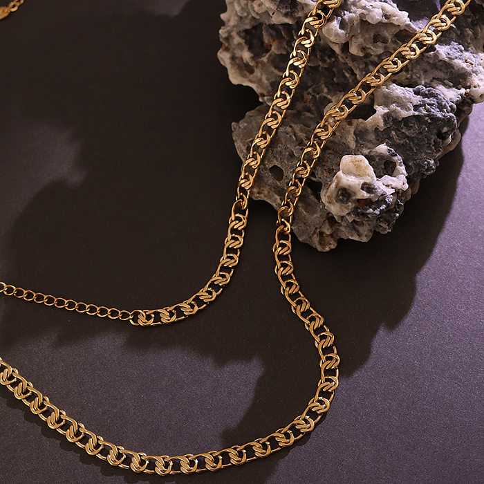 European And American Interlocking Geometric Necklace Bracelet Stainless Steel Plated 18K Real Gold Jewelry