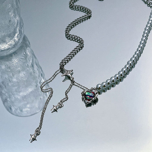 Streetwear Heart Shape Artificial Pearl Alloy Beaded Inlay Artificial Gemstones Necklace