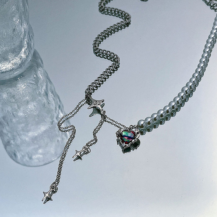 Collier de pierres précieuses artificielles en alliage de perles artificielles en forme de cœur Streetwear