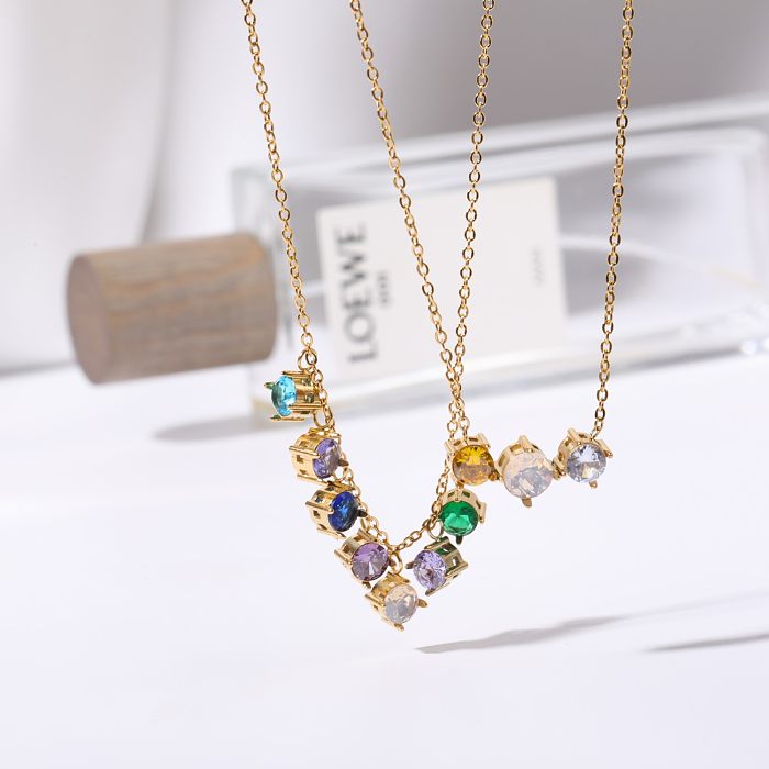 Casual Simple Style Round Stainless Steel Plating Inlay Zircon 14K Gold Plated Necklace