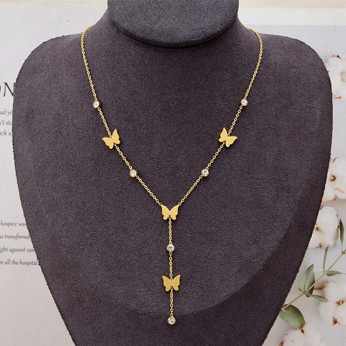 Elegant Butterfly Stainless Steel Plating Artificial Diamond Necklace