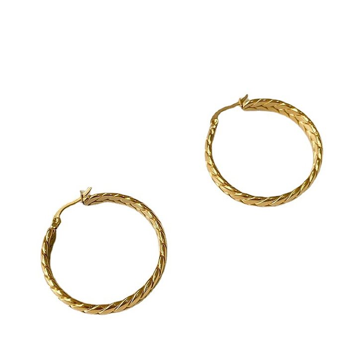 Boucles d'oreilles rondes rétro plaquées en acier inoxydable, 1 paire