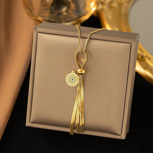Halskette mit Teufelsauge-Quaste im römischen Stil, Edelstahl, 18 Karat vergoldet, mit künstlichem Diamant, in großen Mengen