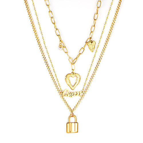 Fashion Heart Shape Stainless Steel  Plating Layered Necklaces 1 Piece