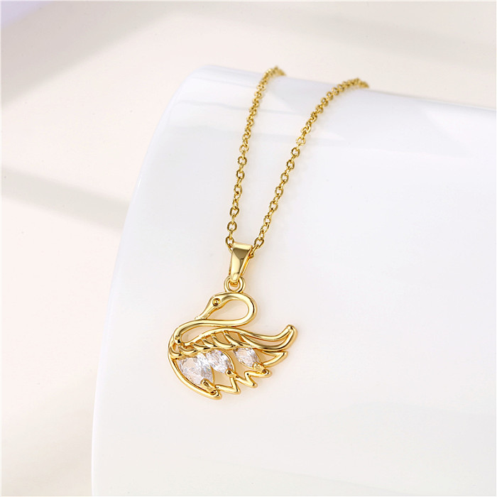 1 peça estilo coreano cisne árvore coração forma aço inoxidável chapeamento incrustação zircão pingente colar