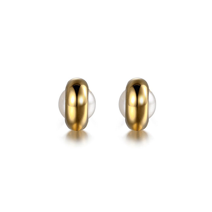 1 Piece Simple Style Round Stainless Steel Inlay Pearl Earrings