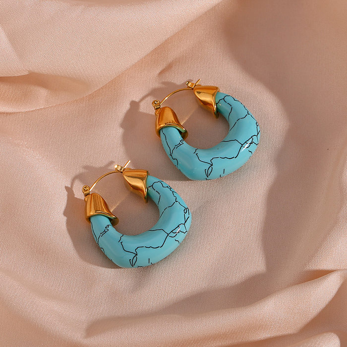 Boucles d'oreilles géométriques en acier inoxydable, Style Vintage, plaqué turquoise, 1 paire