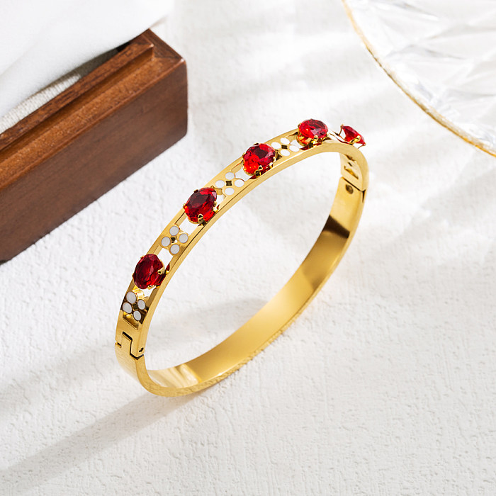 IG Style Casual Classic Style Star Flower Stainless Steel Plating Hollow Out Inlay Zircon 18K Gold Plated Bangle