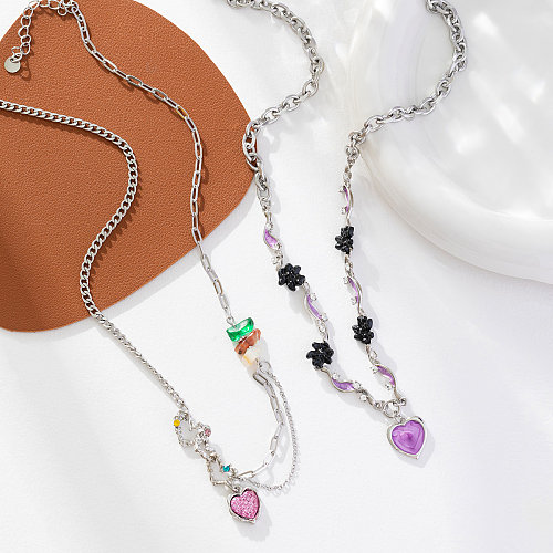 IG Style Nordic Style Baroque Style Heart Shape Flower Stainless Steel  Inlay Artificial Gemstones Necklace