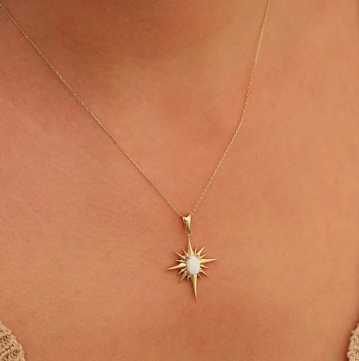 Elegant Vintage Style Star Stainless Steel  Plating Inlay Gem 18K Gold Plated Pendant Necklace