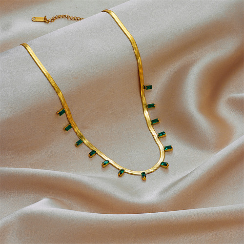 Simple Style Geometric Stainless Steel  Necklace Gold Plated Rhinestone Stainless Steel  Necklaces