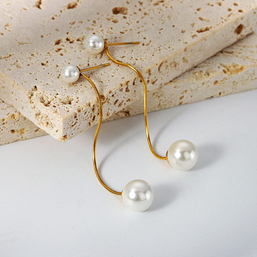 IG Style Simple Style Round Stainless Steel  Plating Inlay Pearl Drop Earrings 1 Pair