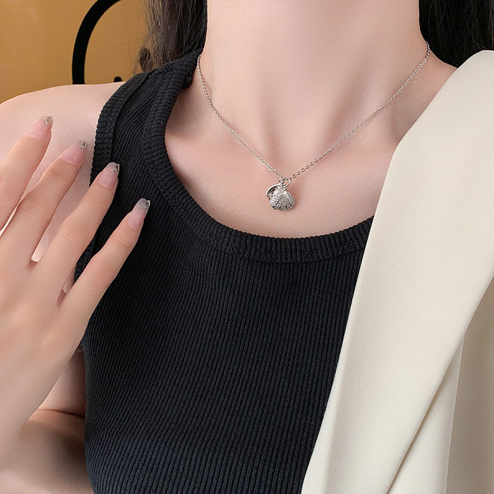 Casual Beach Shell Stainless Steel Plating Inlay Pearl Zircon Pendant Necklace