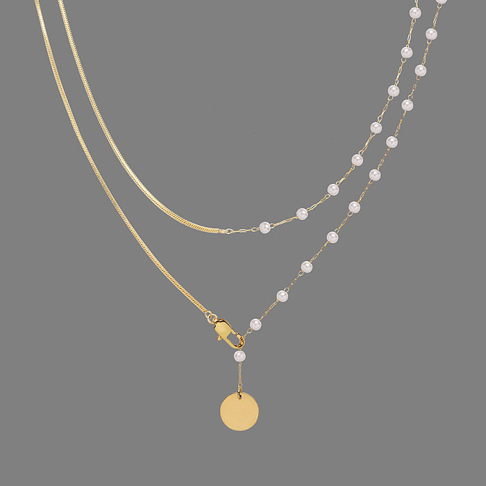 Lange Halskette mit süßer Commute-Perle im Vintage-Stil, Edelstahlbeschichtung und 18-Karat-Vergoldung