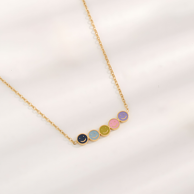Cute Simple Style Smiley Face Stainless Steel Epoxy Plating Gold Plated Pendant Necklace