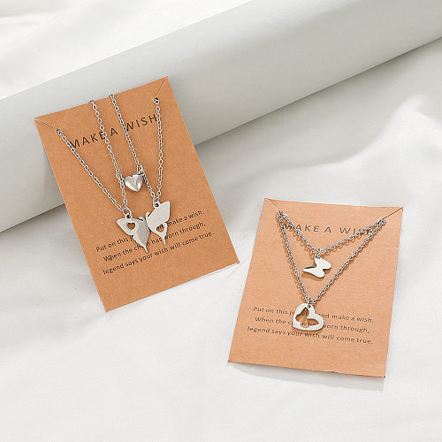 Simple Style Heart Shape Butterfly Stainless Steel  Necklace Hollow Out Stainless Steel  Necklaces