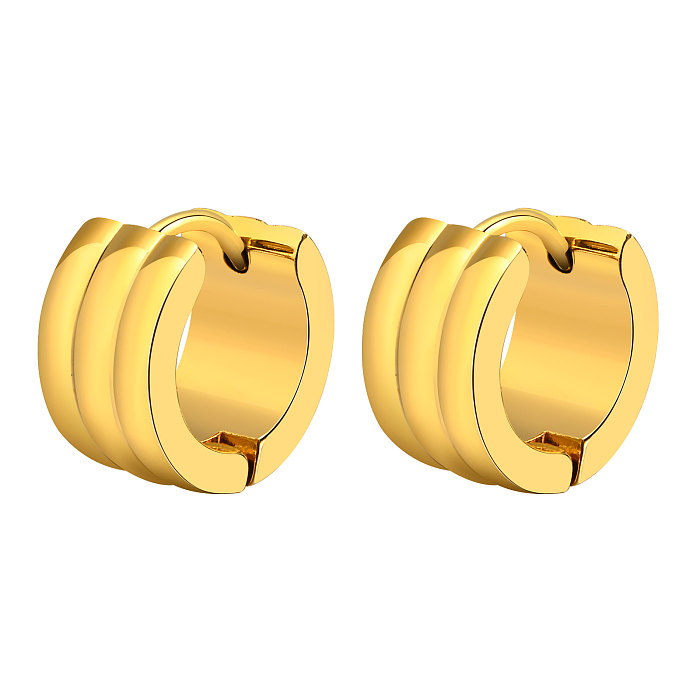 1 par de brincos de argola banhados a ouro 18K estilo simples redondo de aço inoxidável