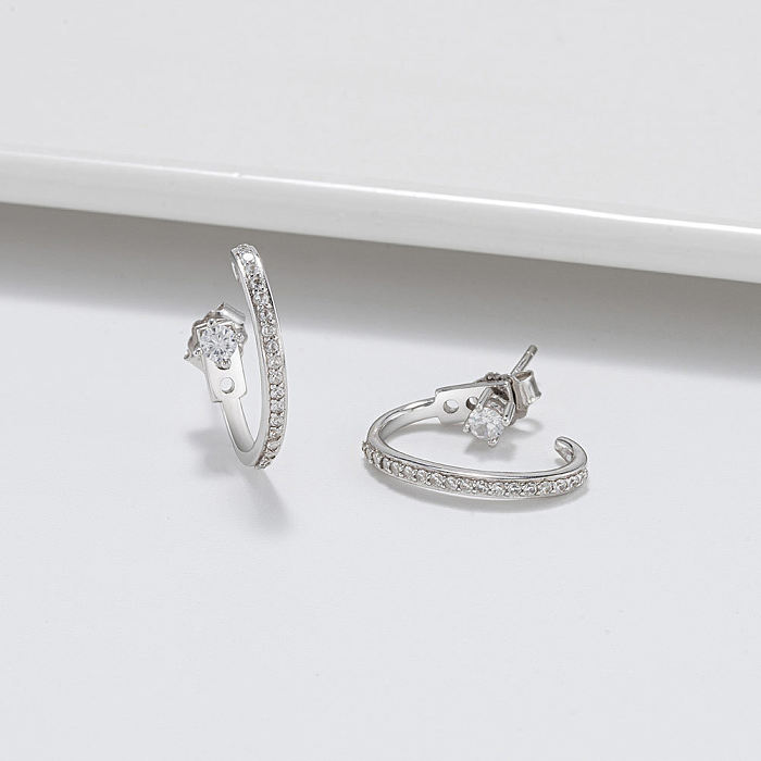 1 Pair Original Design Classic Style Korean Style C Shape Asymmetrical Plating Inlay Sterling Silver Zircon 14K Gold Plated White Gold Plated Silver Plated Ear Studs