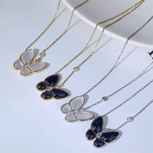 Simple Style Bow Knot Stainless Steel Inlay Agate Pendant Necklace