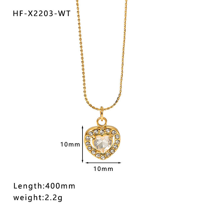 Sweet Heart Shape Stainless Steel  Stainless Steel Plating Inlay Zircon Pendant Necklace