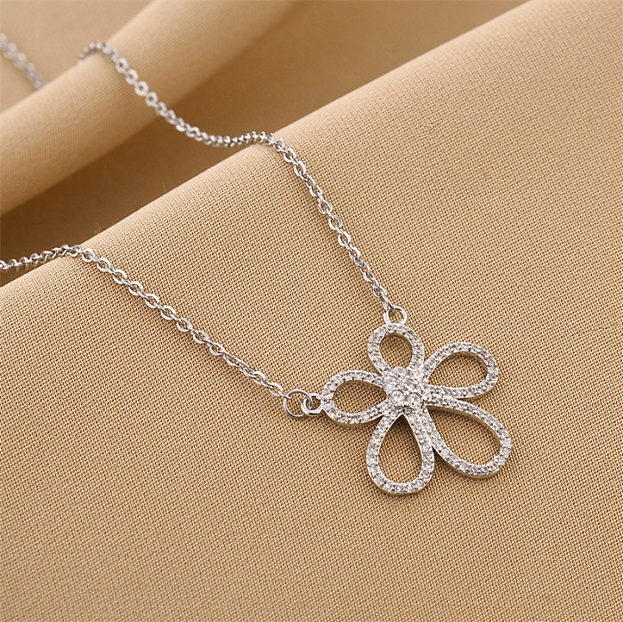 Simple Style Flower Stainless Steel Inlay Rhinestones Necklace 1 Piece
