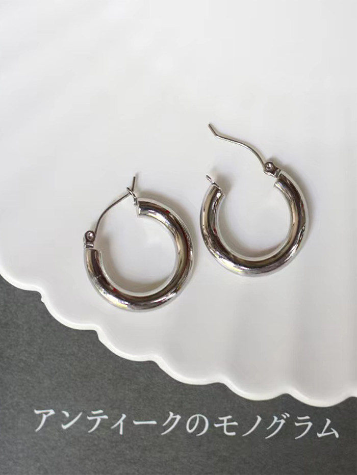 1 paire de boucles d'oreilles créoles en acier inoxydable plaqué or 18 carats, Style Simple, Style IG