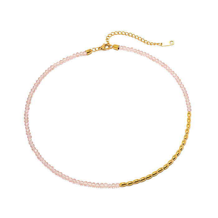 INS Style Retro Classic Style Geometric Stainless Steel  Beaded Beads 18K Gold Plated Necklace