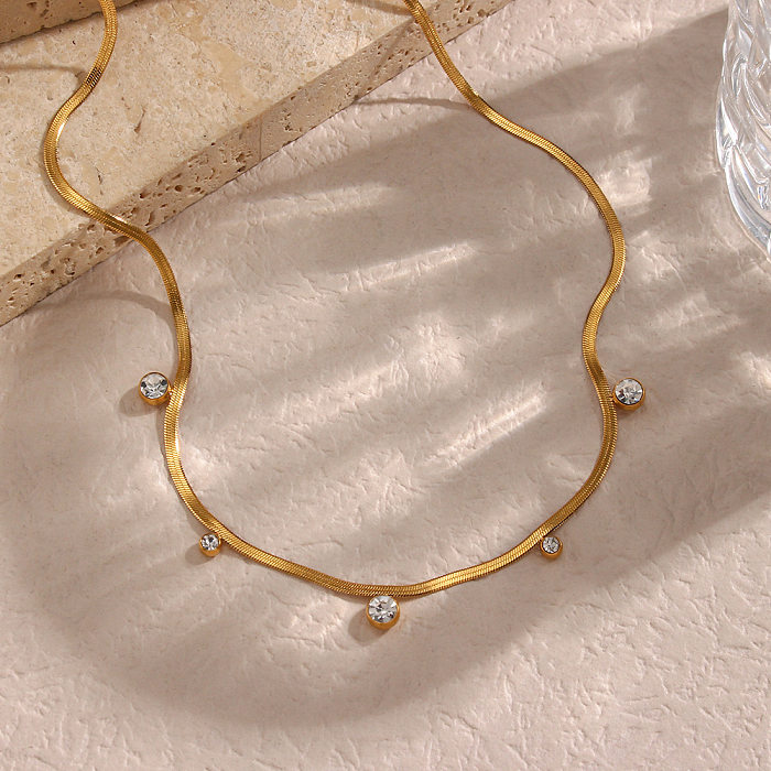 Simple Style Round Stainless Steel  Plating Inlay Zircon 18K Gold Plated Necklace