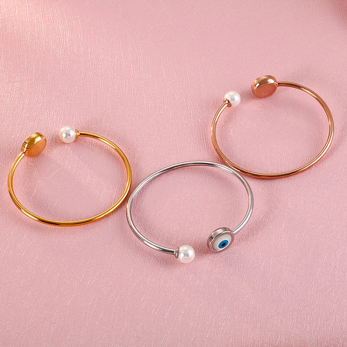 Japanese And Korean New Creative Ornament Good Luck Pearl Devil's Eye Open-Ended Bracelet Girlfriend Girlfriend Gifts Wholesale