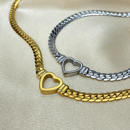 IG Style Simple Style Heart Shape Stainless Steel  Stainless Steel Plating Hollow Out Necklace